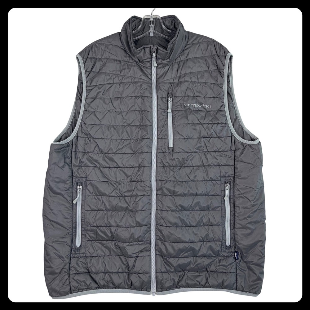 Vineyard Vines Puffer Vest Men XL Gray Quilted Performance Golf Tech Full Zip